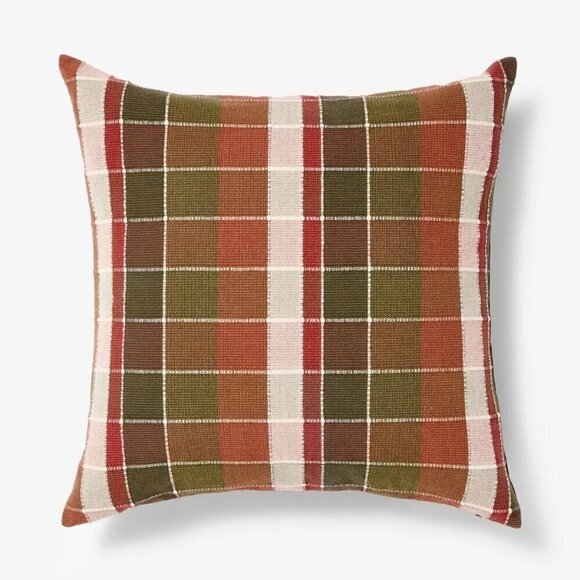 Threshold Studio McGee Woven Plaid Square Throw Pillow Red Green -Christmas 2024 - Picture 1 of 6